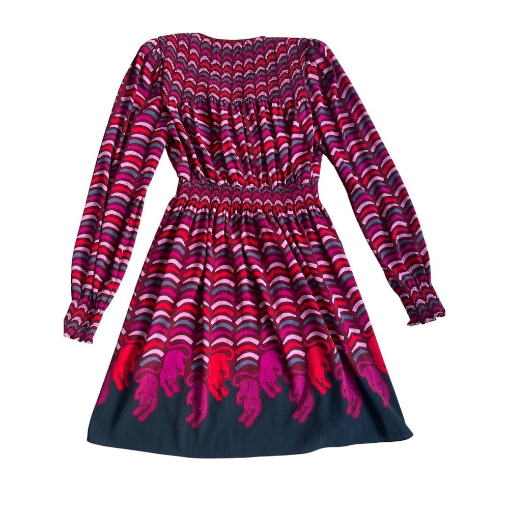 Kate Spade Womens Small Rawr Panther Cat Smocked Bishop Sleeve V neck Mini Dress - Picture 8 of 10